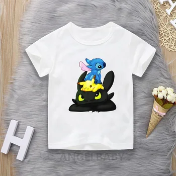 

How To Train Your Dragon Toothless&Stitch&Pikachu Cartoon T shirt For Boys Kids Tops Baby Girls Clothes Children T-shirt