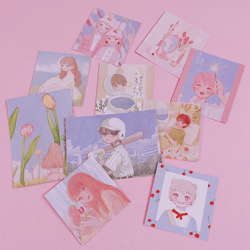 Мультяшный аниме девочка декоративная картина открытка мини иллюстрация постер