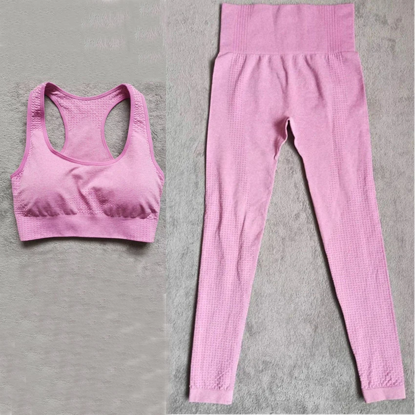 Женский бесшовный комплект для йоги, спортивные костюмы для фитнеса, одежда для спортзала, укороченный топ с длинным рукавом, рубашки с высокой талией, леггинсы для бега, штаны для тренировок - Цвет: CB1063 violet set