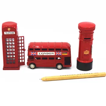 

Stationery Iron Ornaments For Kids Souvenir Gift Decoration Creative London Bus Telephone Booth Model Pencil Sharpener