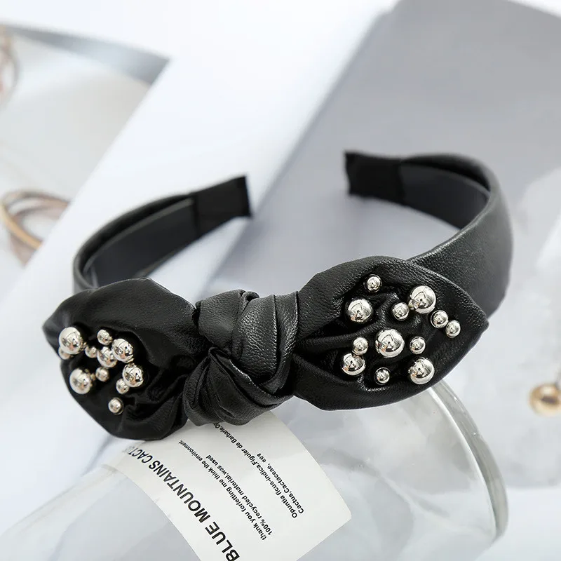 Женская милая бусина с бантиком из искусственной кожи, повязка на голову для девочек, милые женские аксессуары для волос в Корейском стиле, повязки на голову