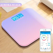 Escala eletrônica do corpo do assoalho do banheiro do bluetooth escala 18 gradiente de dados físicos aurora escalas eletrônicas led dispaly sync app