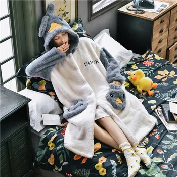 

Animal Flannel Coral Fleece winter Bathrobe Women Bath Robe girls warm cartoon cute robe long dressing robe fleeces Sleepwear