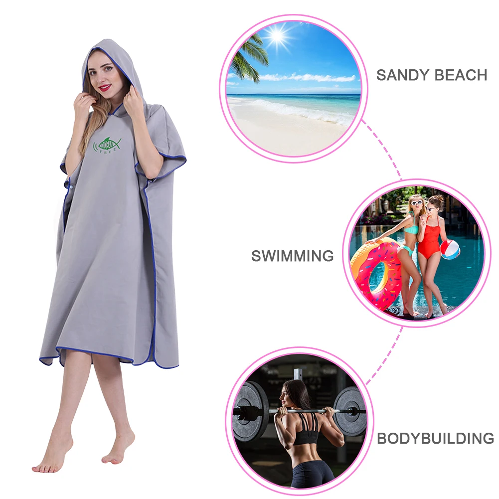Water Absorb Quick Dry Hooded Bath Towels Fashion Adult Microfiber Wetsuit Changing Robe Poncho Swim Beach Surf Diving Swimming swim robe poncho
