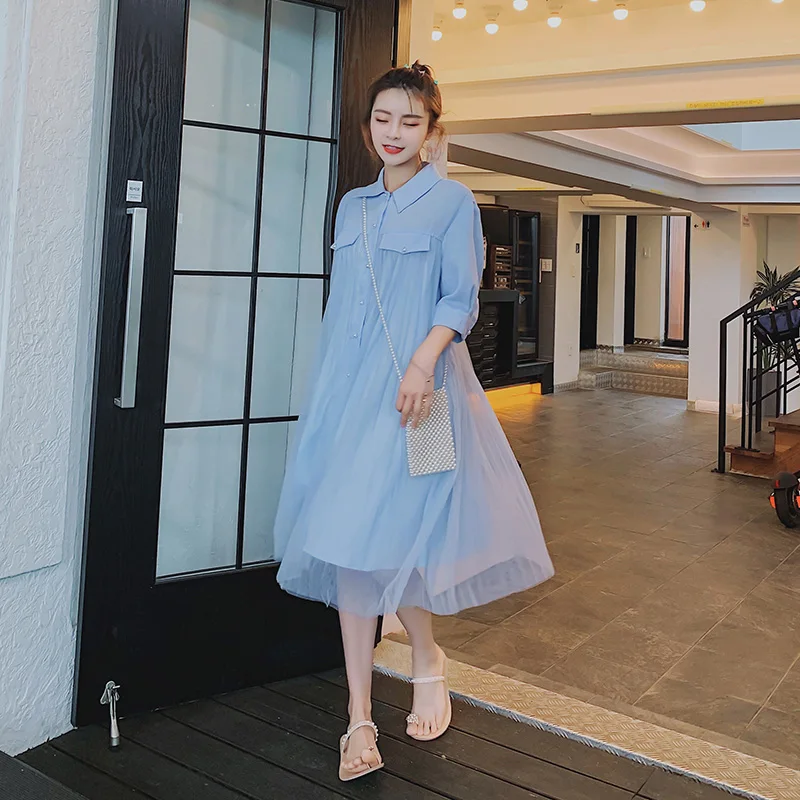 Ins/хлопковое Сетчатое женское осенне-зимнее платье с отворотным воротником