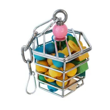 

Parrot Stainless Steel Foraging Toy Bird Cage Hanging Chew Toy with Block Inside for African Grey