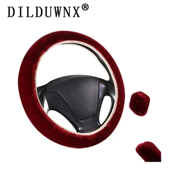 

Winter Car Steering Wheel Cover 16 Colors Universal Handbrake Gear Positioning Three-piece Fur Cover Car Interior Accessories