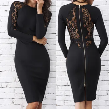 

KANCOOLD DRESS Women O-Neck Floral Lace Patchwork Hollow Out Zipper Midi Party Dress work Fashion new dress momen 2020FEB27