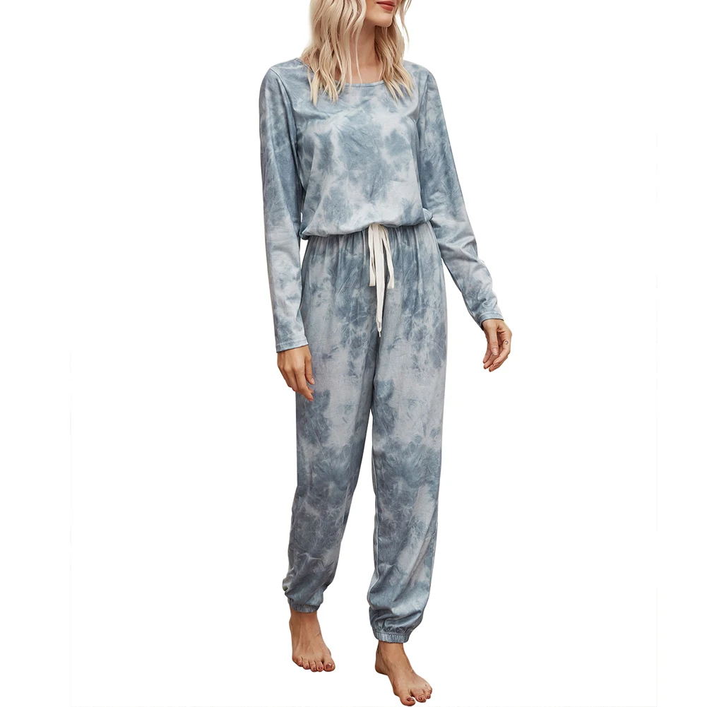 

Women's Casual 2 Piece Outfits Fashion Tie dye Long Sleeve Crewneck Pullover + Drawstring Pants Set Tracksuit