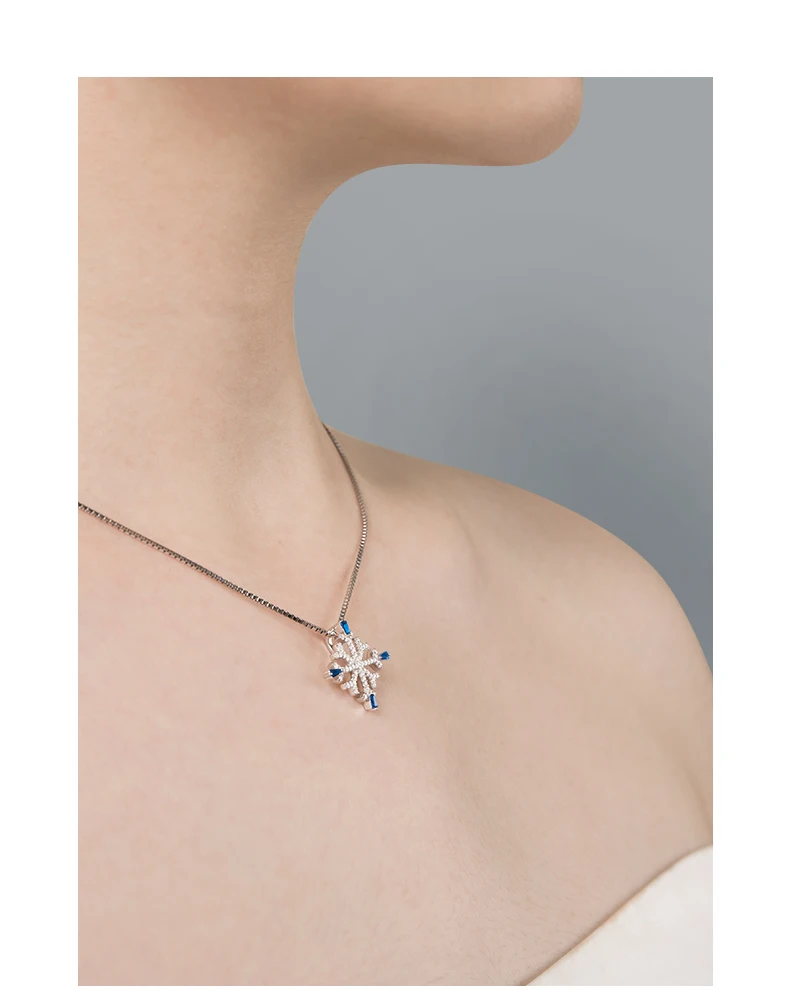 SA SILVERAGE холодное 925 пробы Серебряное синее ожерелье со снежинками Женская цепочка ожерелье женское S925 ожерелье женское чистое серебро
