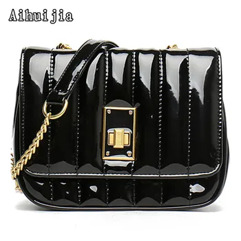 

Women's Handbags 2020 New Designer Fashion Patent Leather Shiny Embroidery Shoulder Messenger Bag Simple Chain Small Square Bags