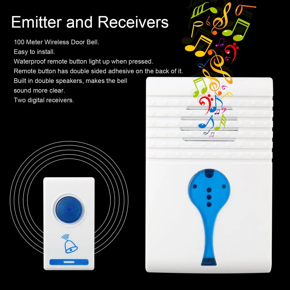 2019 House Building Wireless Digital Flashing light LED Doorbell 38 Chimes Music Room Office Gate Door bell +2 Digital Receiver