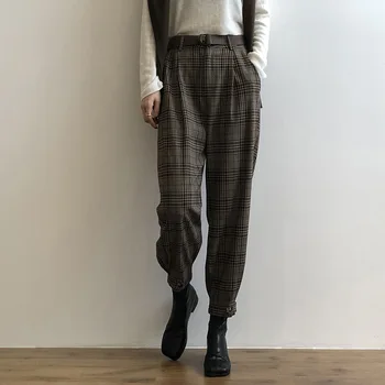 

Houndstooth Harem Pants Women's 2020 Autumn New High Waist Loose Plaid Ankle-length Women Pants