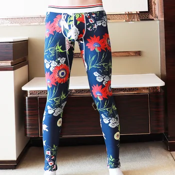 

Long Johns flower Printed Thermal Underwear Men's Thermo Underwear Long Underpants Legging Winter Warm Thick Velvet