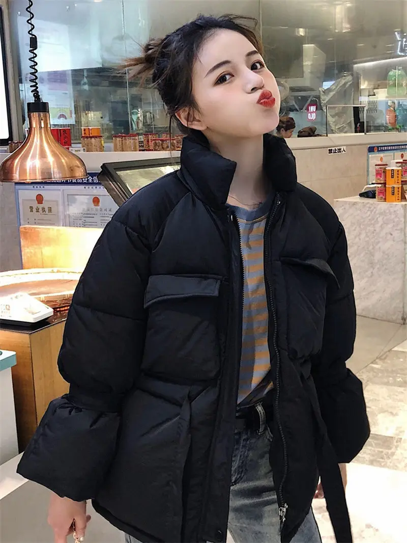 

Fashion Stand Collar Women Parkas Winter Coats and Jackets Female Lace Up Puffer Jacket Woman Warm Cotton Padded Outwear f1787