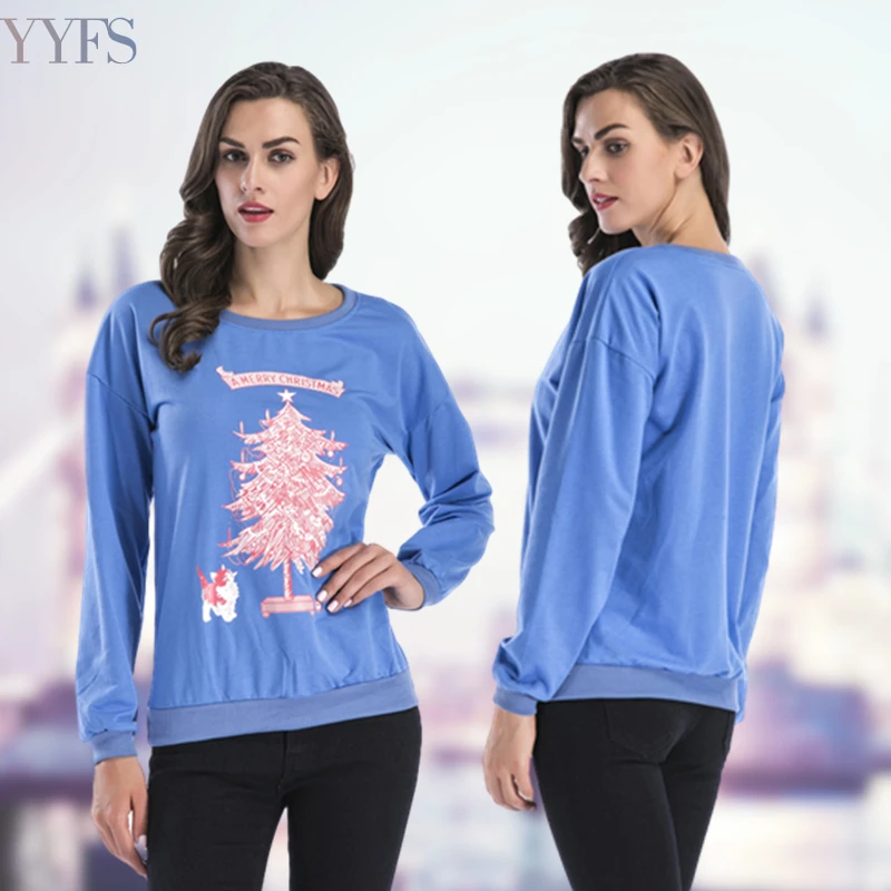 

Sweater hoodie new Christmas tree printing sports sweater women's autumn loose loose round neck casual sweater