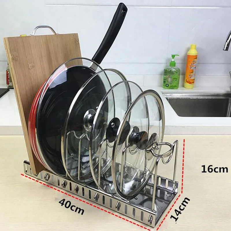  304 Stainless Steel Adjustable Rack Pot Lid Pan Shelf Dish Drainer Shelves Multifunctional Organize