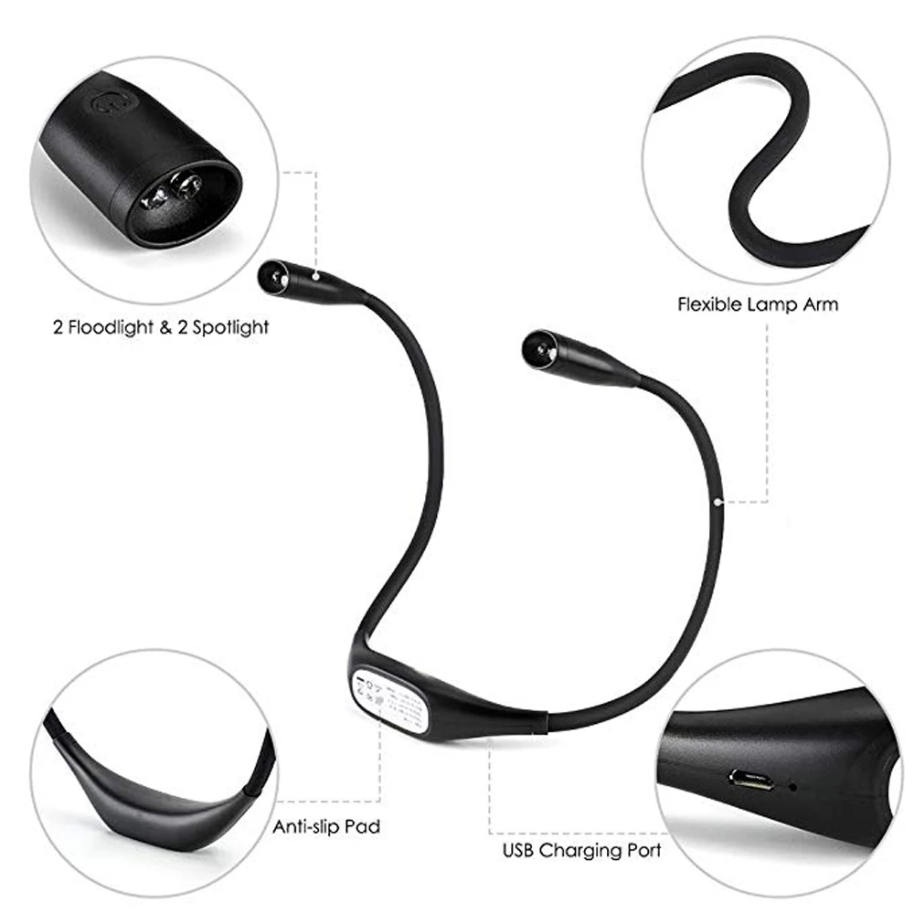 Светодиодный подвесной светильник на шею книга перезаряжаемый для чтения лампа