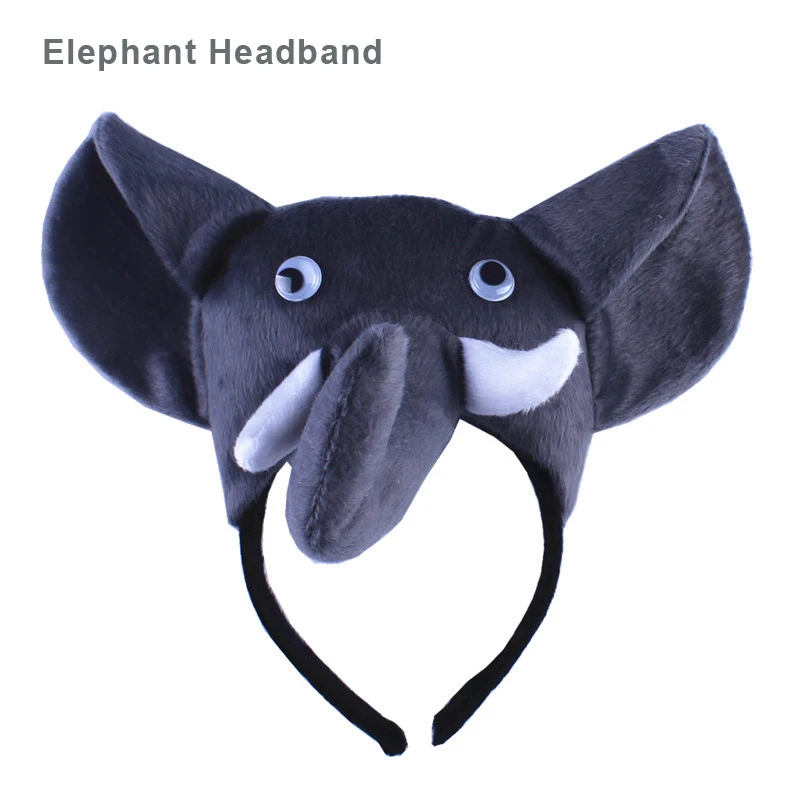 Elephant Headband Комплект из 1 предмета; взрослые повязка на голову в виде животного милый плюшевый рюкзак с принтом «обезьяна», лисы, тигра, повязка на голову, Косплэй Головные уборы вечерние подарок на Хеллоуин и Рождество - Цвет: Elephant Headband