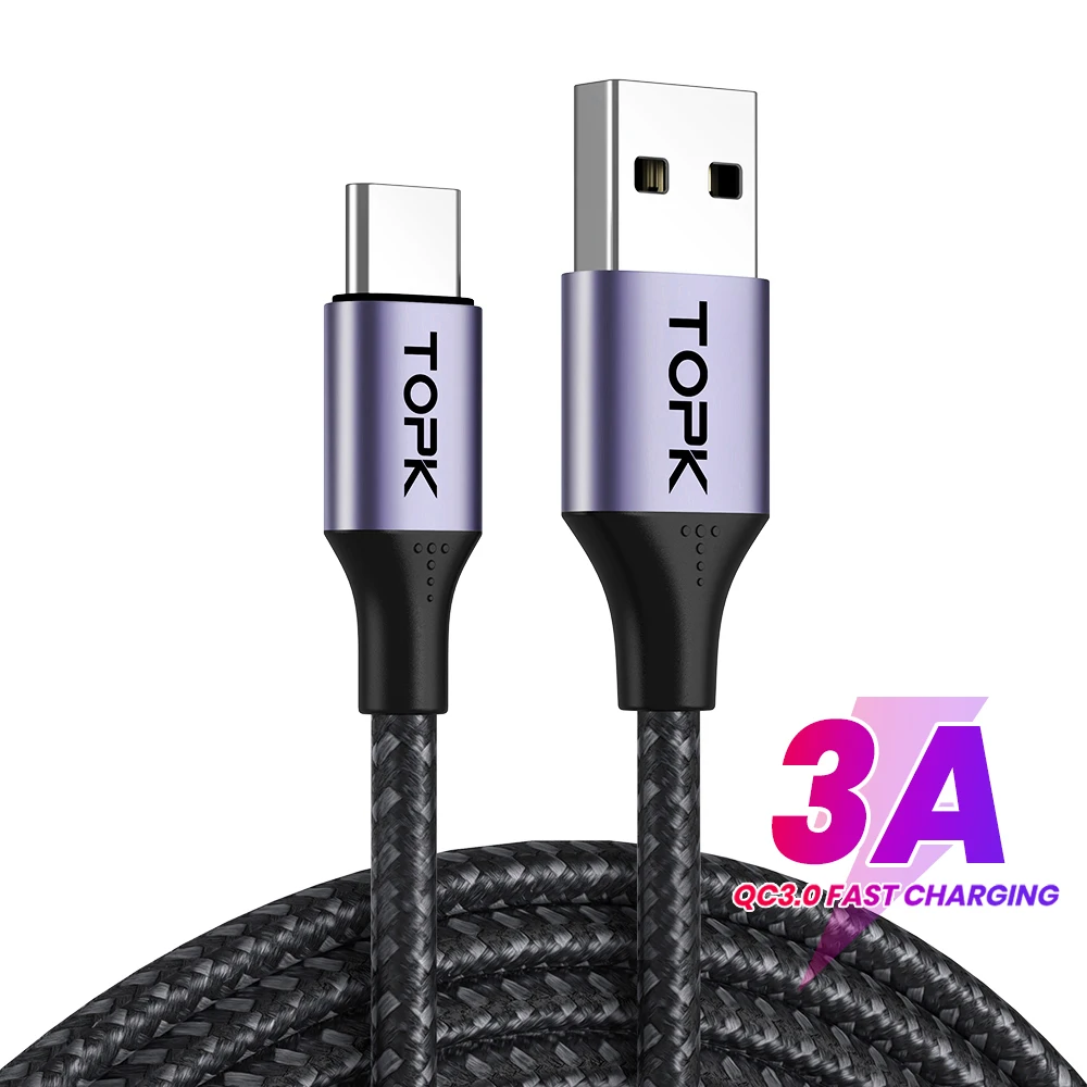 android charger cord TOPK AN10 3A Micro USB Type C Phone Charger Charging Cable Cord Quick Charge Mobile Phone Cables Wire for Xiaomi Redmi Note 10 9 iphone to tv cable Cables