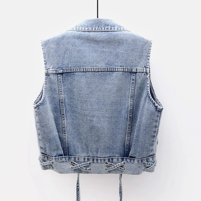 2020 Spring Autumn Denim Vest Women Casual Women's Sleeveless  Jeans Jacket  Pockets Sleeveless Jeans Jacket Casual Outwear