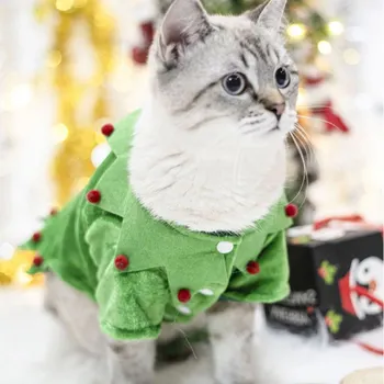 

Pet Cat Pet Christmas Funny Elf Costume Soft Warm Coral Fleece Pet Winter Party Hooded Clothes Jumpsuit Christmas Puppy Coat 2