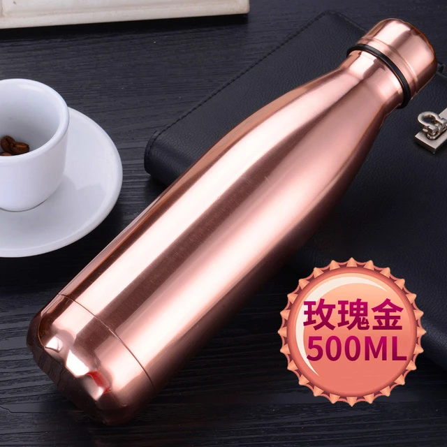 Free Custom Logo Name Double-Wall Insulated Vacuum Flask Stainless Steel Water Bottle BPA Free Thermos for Sport Water Bottles Rose gold