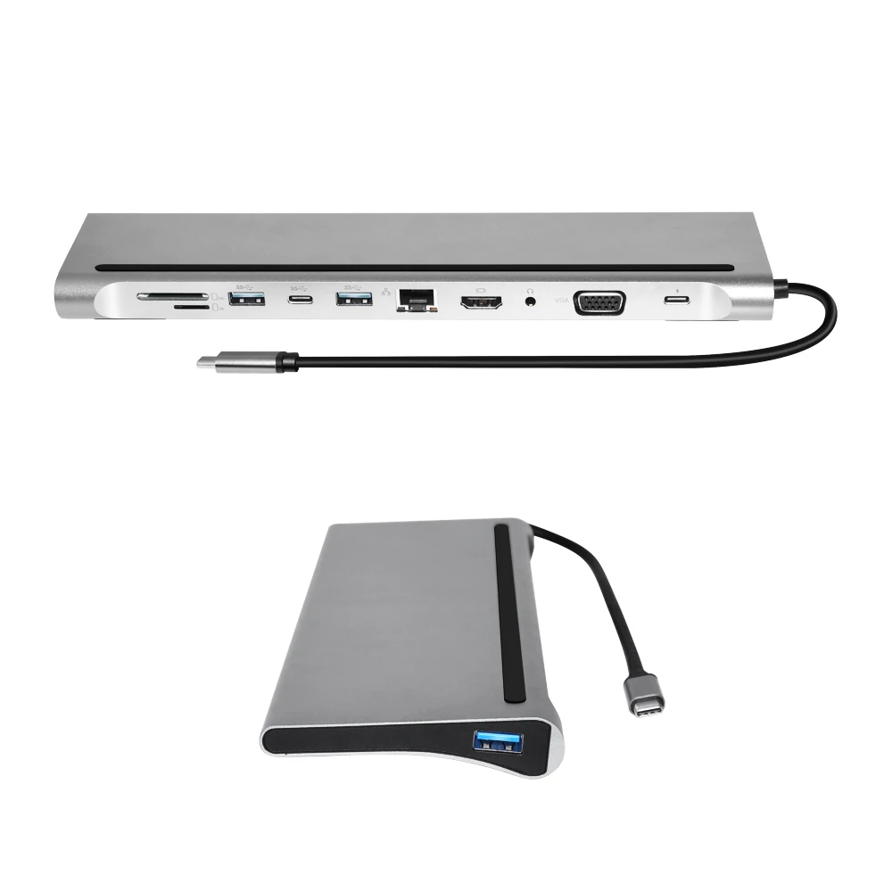  Hub tipo C 11 en 1 USB tipo C a HDMI VGA RJ45 USB 30 puertos SD/TF lector de tarjetas USB-C entrega