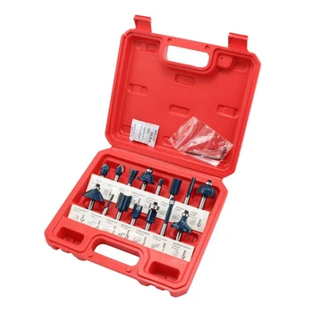 

FGHGF 12/15 pcs/set 1/4 Handle Carbide Milling Cutter Plastic Box Set Trimming Machine Drill Bit Combination Woodworking Tool
