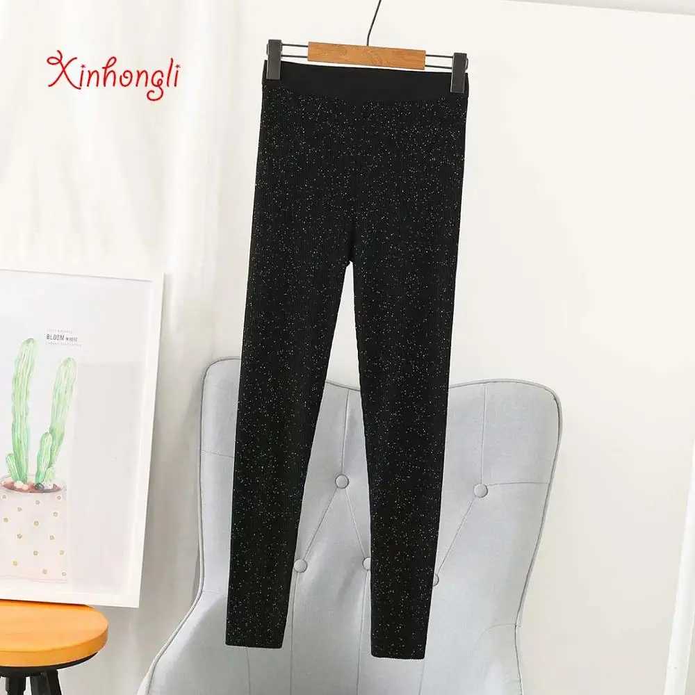 

Plus size Super elastic solid black gray women knitted pants 2020 NEW autumn winter casual ladies panties female