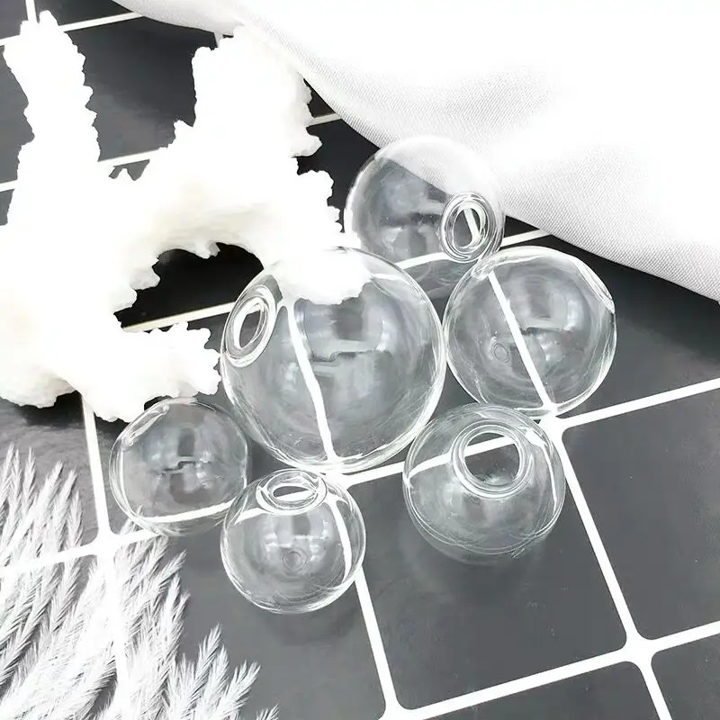 8pcs 6/8/10/12/14/16/18/20/25/30mm Empty hollow glass ball hole round bubble vial glass globe orbs jewelry findings beads