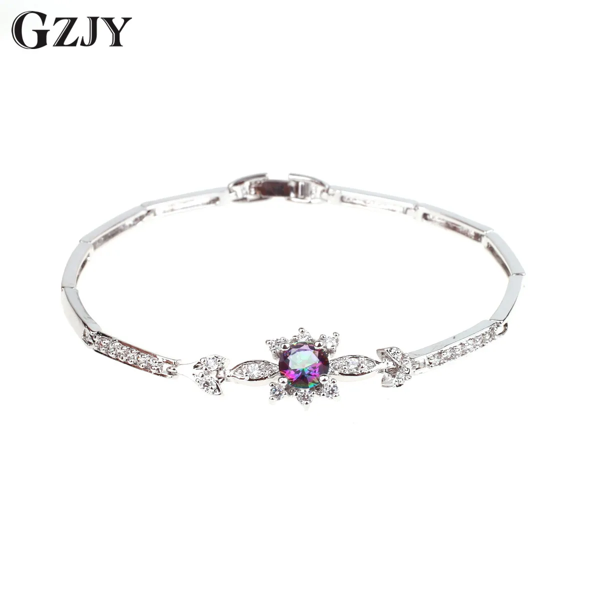 GZJY роскошные белые Золотая, радужная AAA циркон манжеты браслеты для женщин романтический свадебный подарок