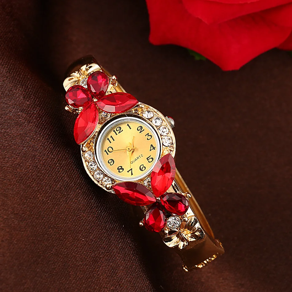 Модные Винтажные женские часы с цветными кристаллами, женский браслет для часов, наручные часы, повседневные подарочные часы