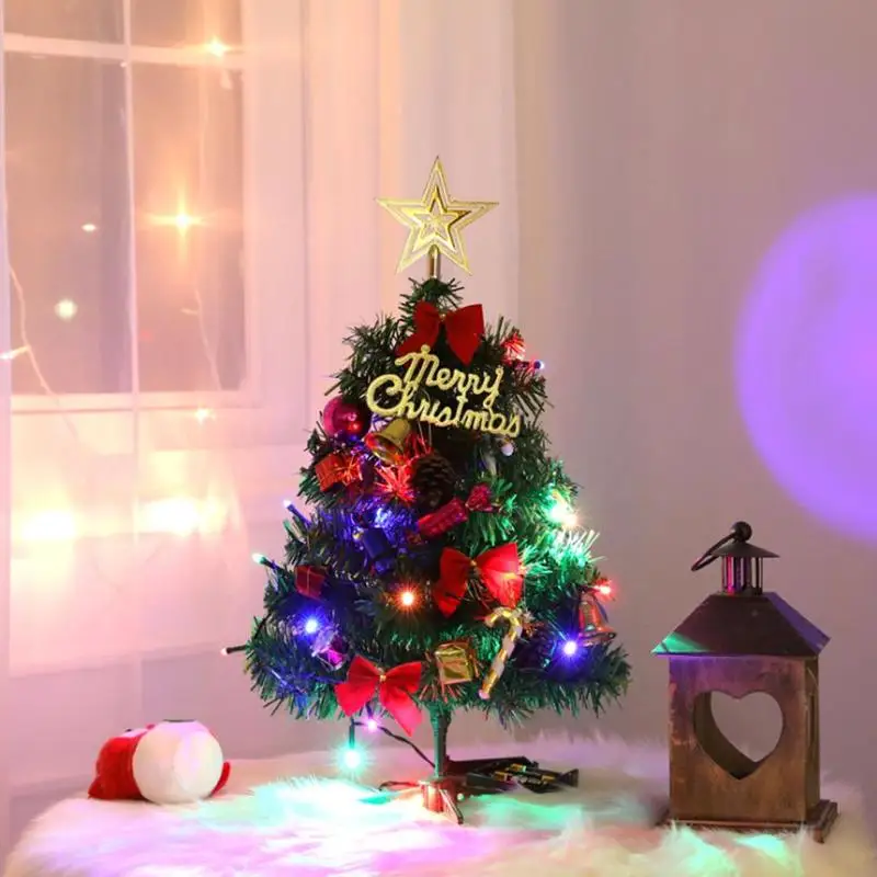 50 см DIY искусственный мини Рождественская елка с светодиодный светильник небольшой сосна Настольный украшения Ночной светильник украшения рождественской елки