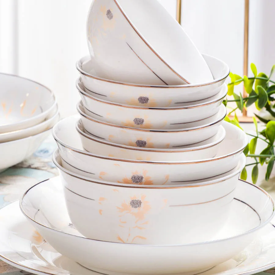 60 Heads jingdezhen ceramics tableware Rice Bowl Salad Noodles Bowl Plate Dinnerware Sets Dish Soup Pot Tableware