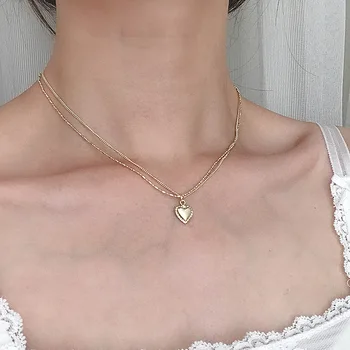 

INS Blogger Celebrity Style South Korea Retro Heart Necklace Double Layer Stacked Choker Versatile Normcore Style Necklace Women