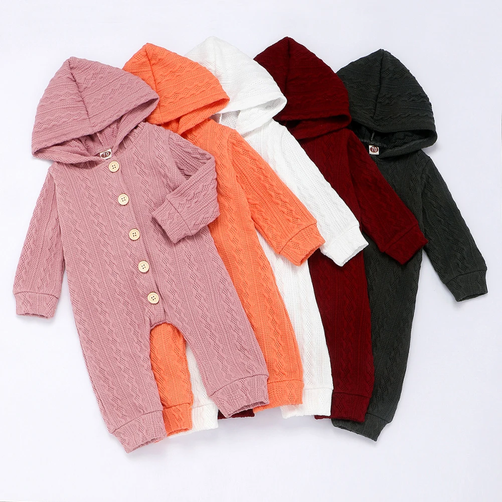 Одежда для новорожденных девочек и мальчиков вязаный Песочник Комбинезон хлопковый теплый зимний комбинезон с длинными рукавами