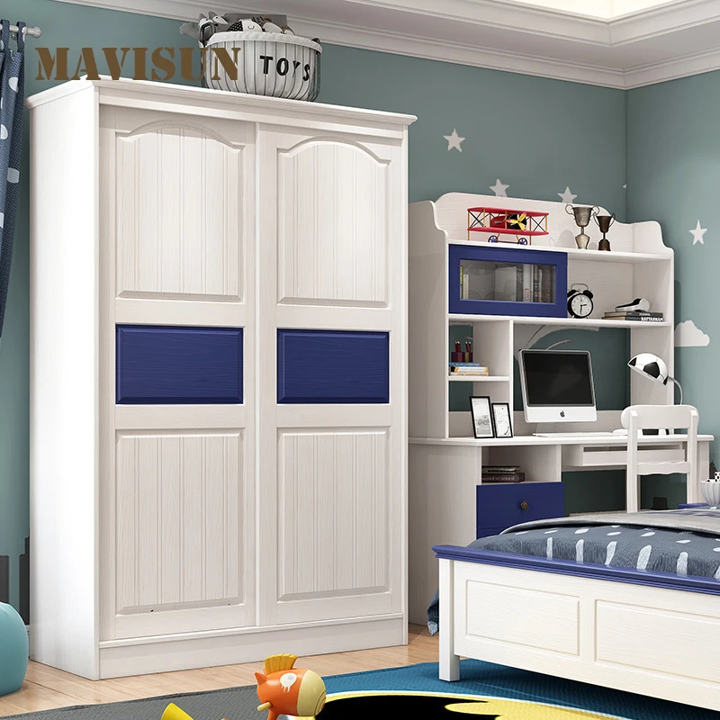 All Solid Wood Children's Sliding Door Wardrobe Boy Sliding Door American Wooden 1.2m Wardrobe 1.6m Large