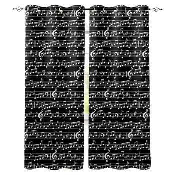 

Tab Music Note Black White Window Curtains LivingRoom Kitchen Curtains for Bedroom Left and Right Biparting Open Curtains