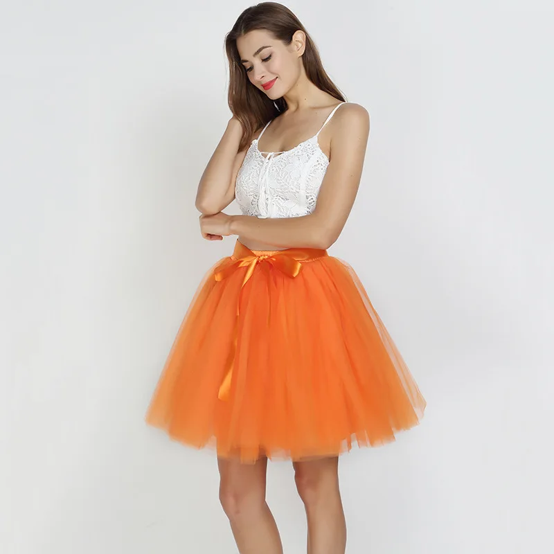 orange Женские юбки, 7 слоев, миди, фатиновая юбка, модные юбки-пачки, Женская бальная юбка-пачка для вечеринки,, Лолита, Faldas Saia - Цвет: orange