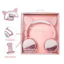 Foldable Cute Cat Ear Kids Headphone With Mic Cartoon Earphone 3 5 Jack Music Girl Helmet Bling Glitter Cascos For Phone Gift