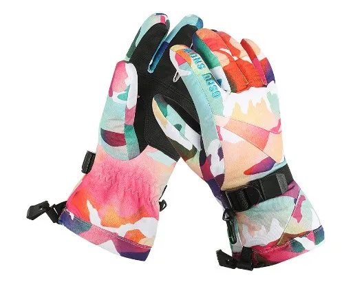 Зеленые лыжные перчатки для детей от 8 до 14 лет, лыжные перчатки для катания на скейтборде, зимние теплые спортивные перчатки для больших детей - Цвет: as shown
