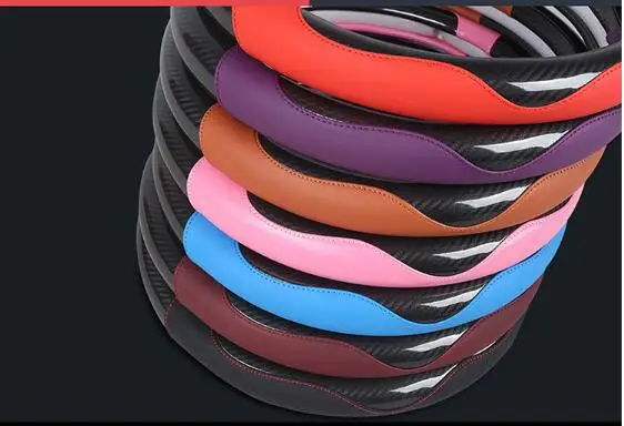 Universal 38cm Carbon Fiber Dual Color Auto Car Steering Wheel Cover Car Accessories