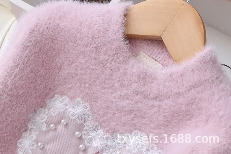Bf-bk0032 детский кашемировый свитер из искусственного меха норки, украшенный бусинами и оленем, осенний стильный Детский свитер для девочек