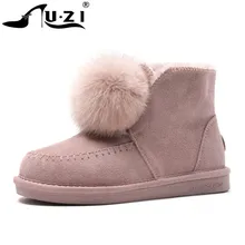 Новинка года; женские короткие зимние ботинки из воловьей кожи и замши с подкладкой из плюша и меха; стильные зимние ботильоны с помпонами; обувь для девочек