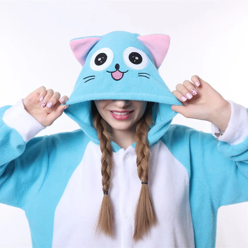 Аниме Фея Kawaii счастливый синий кот флис зима мультфильм животных пижамы для