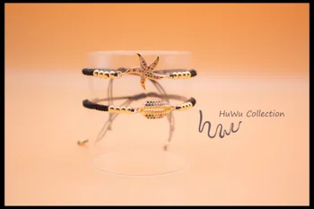 

Black Woven Braided Bracelet with Golden Bead and Seashell Starfish for Woman Unique Bohemian Style from HuWu Independent Design