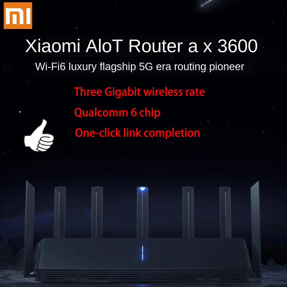 Маршрутизатор Xiaomi Wifi6 Ax3600 Mi AIoT двухдиапазонный 2976Mbs Gigabit Rate Qualcomm A53 внешний