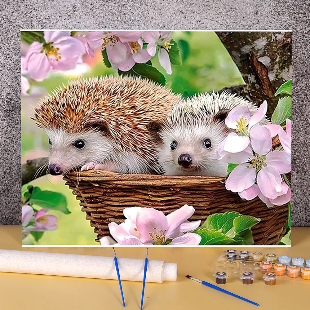 Animal Hedgehog Coloring By Numbers Painting Kit Acrylic Paints 50*70 Canvas Pictures Loft Wall Picture Adults Drawing | Дом и сад