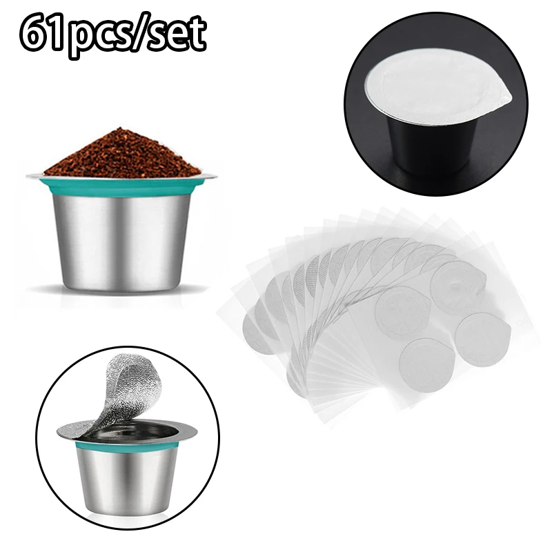 Для Nespresso многоразовые капсулы для кофе из нержавеющей стали+ 60 шт алюминиевая фольга Новые поступления
